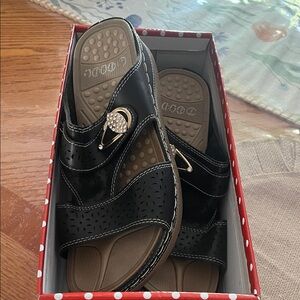 Black Slide Sandals with Silver Accents